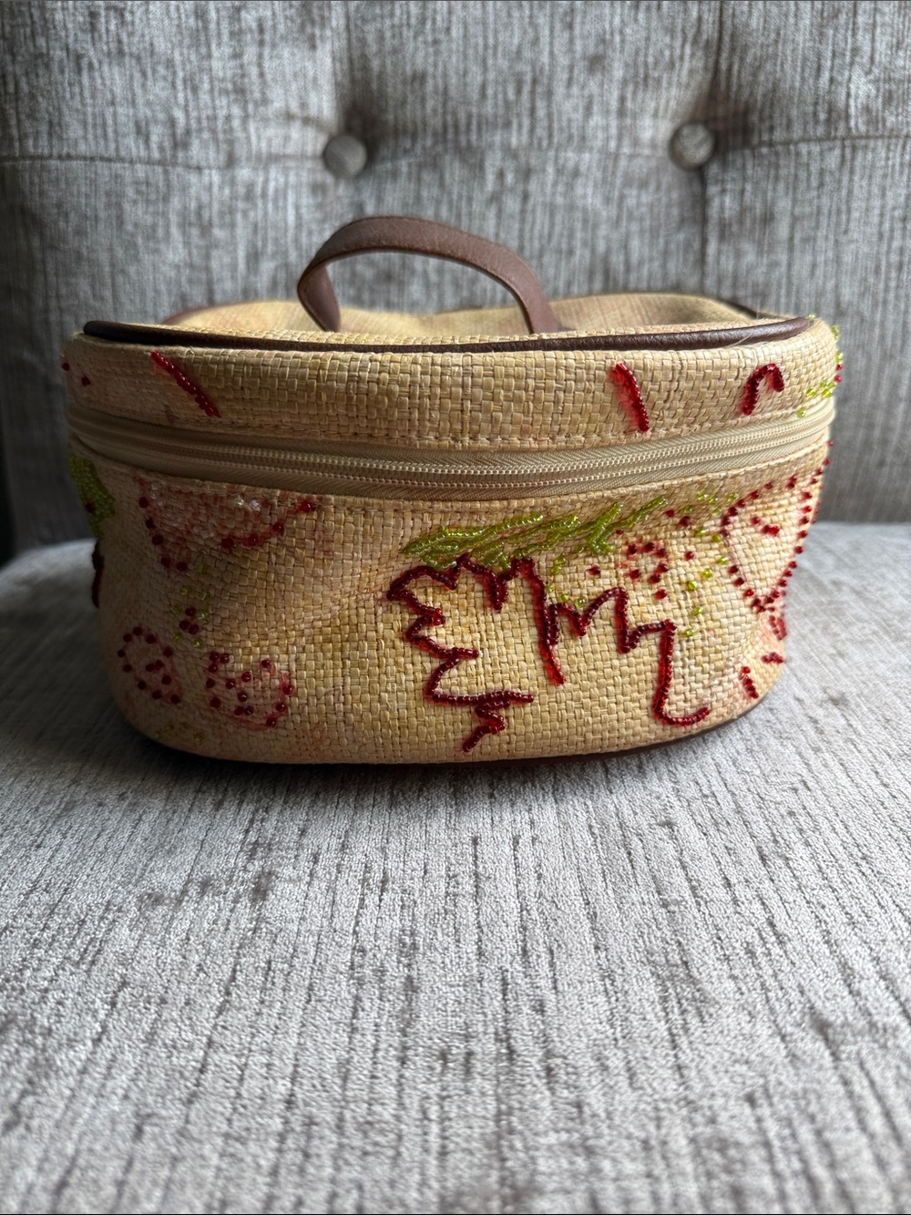 Vintage Americana by Sharif Beaded Raffia Cosmetic Train Case